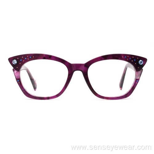 Luxury Rhinestone Diamond Acetate Optical Frame Glasses